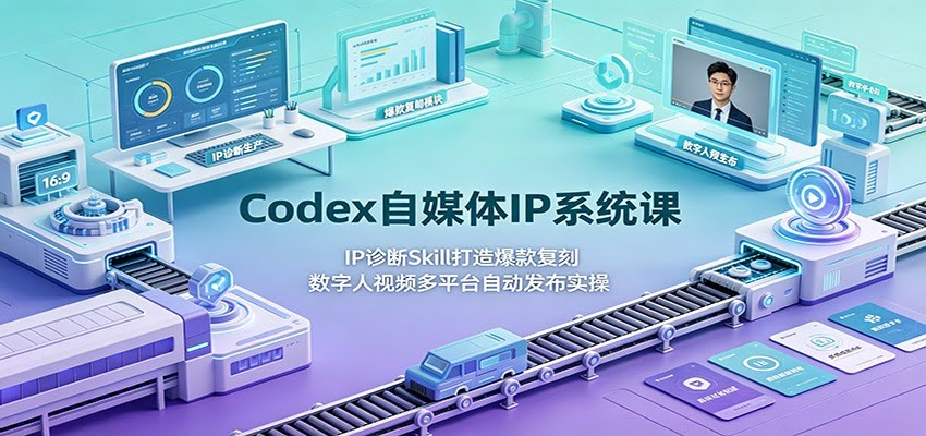 Codex自媒体IP系统课：IP诊断Skill打造爆款复刻，数字人视频多平台自动发布实操-航海圈