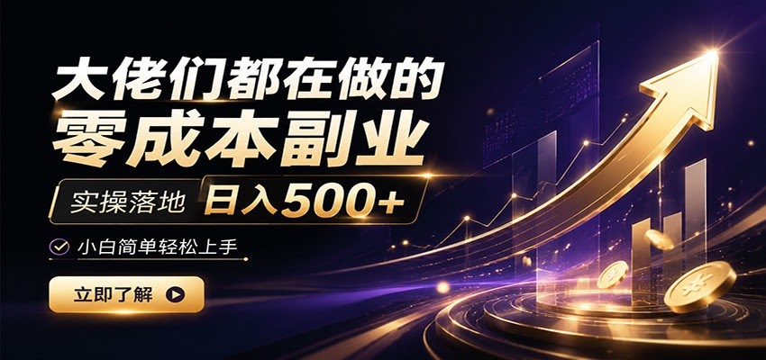 大佬们都在做的零成本副业，实操落地日入500+，小白一秒上手-航海圈