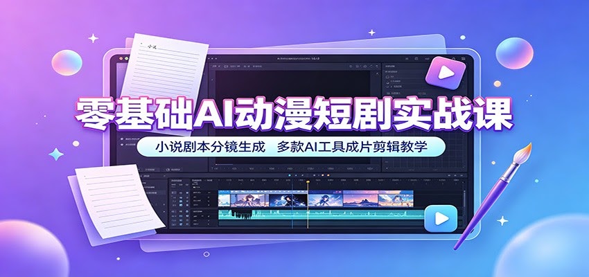 零基础AI动漫短剧实战课：小说剧本分镜生成，多款AI工具成片剪辑教学-航海圈