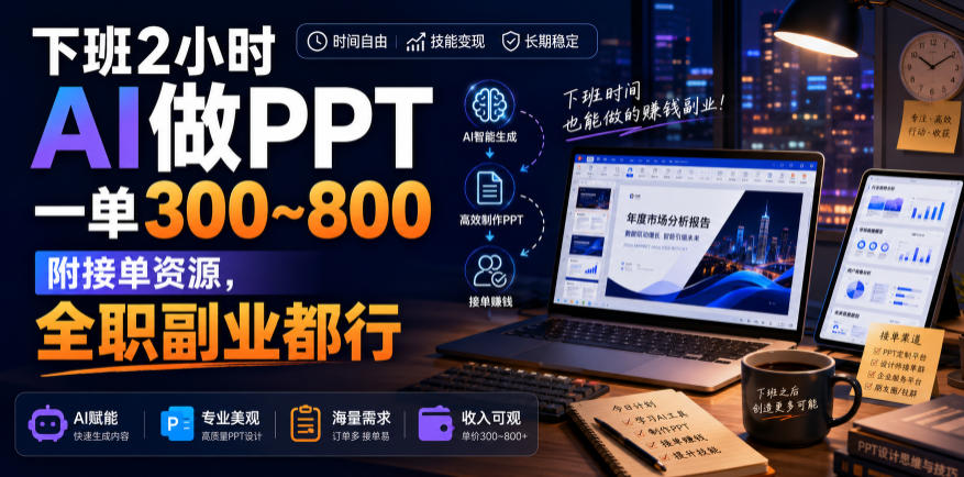 下班2小时AI做PPT，一单300~800，附接单资源，全职副业都行【揭秘】-航海圈
