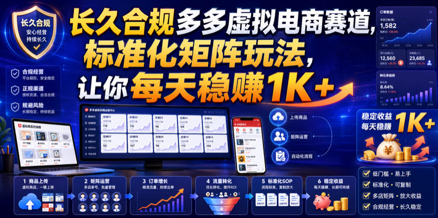 长久合规多多虚拟电商赛道，标准化矩阵玩法，让你每天稳賺1K+【揭秘】-航海圈