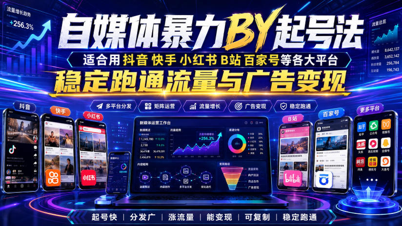 自媒体暴力搬运起号法，适合用抖音快手小红书B站百家号等各大平台，稳定跑通流量与广告变现-航海圈