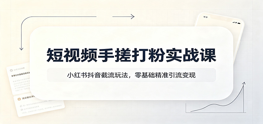 短视频手搓打粉实战课：小红书抖音截流玩法，零基础精准引流变现-航海圈