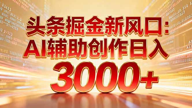 (16923期)头条掘金新风口:AI辅助创作日入3000+,矩阵玩法当天启动隔天见效-航海圈
