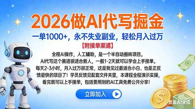 (16924期)2026做AI代写掘金,一单1000+,永不失业副业,轻松月入过万-航海圈