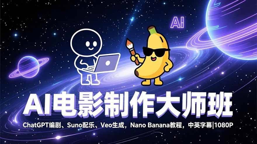 (17011期)AI电影制作大师班:ChatGPT编剧、Suno配乐、Veo生成,Nano Banana教程,中英字幕|1080P-航海圈