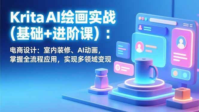 (17023期)Krita AI绘画实战(基础+进阶课):电商设计、室内装修、AI动画,掌握全流程应用,实现多领域变现-航海圈