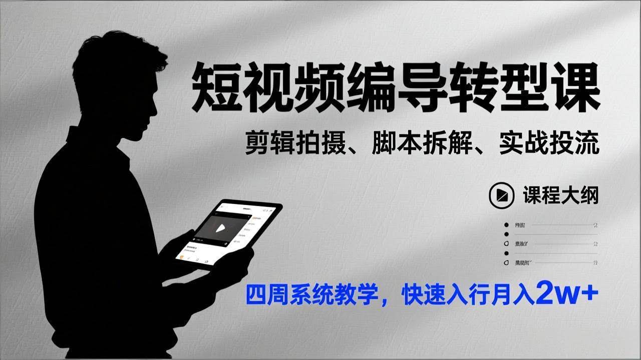 (17062期)短视频编导转型课,剪辑拍摄、脚本拆解、实战投流,四周系统教学,快速入行月入2w+-航海圈