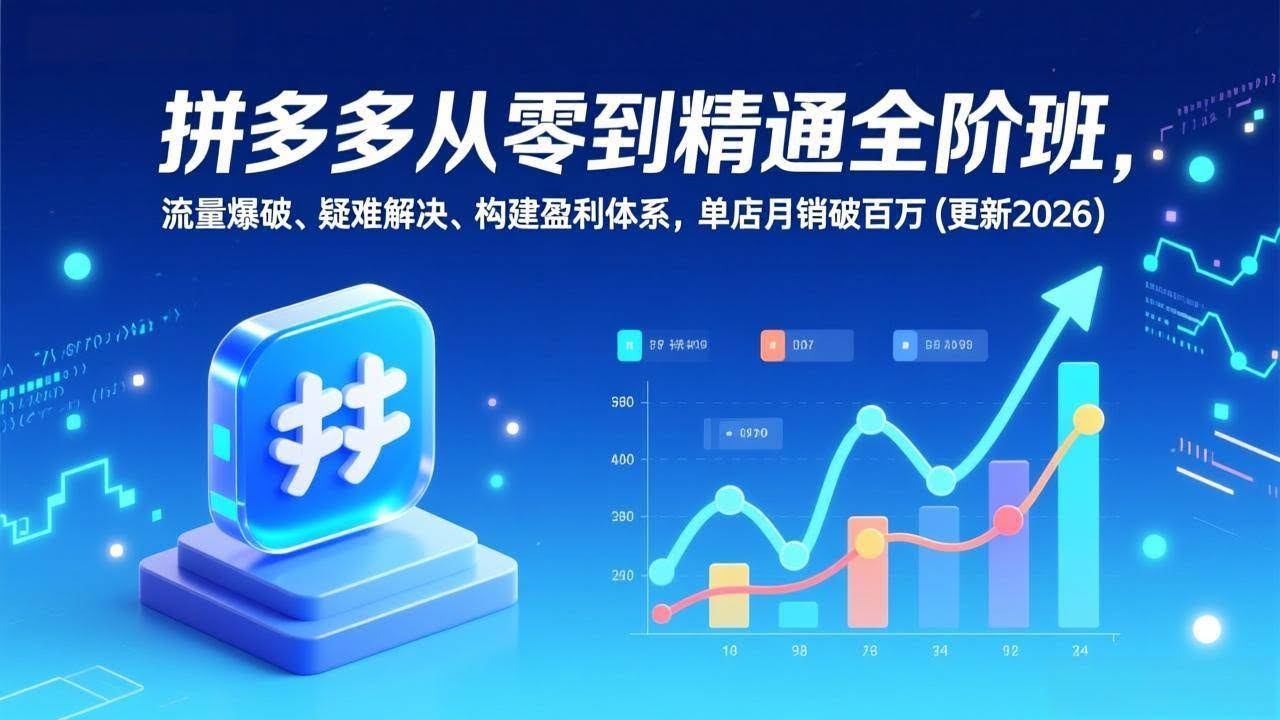 (17148期)拼多多从零到精通全阶班,流量爆破、疑难解决,构建盈利体系,单店月销破百万(更新2026)-航海圈