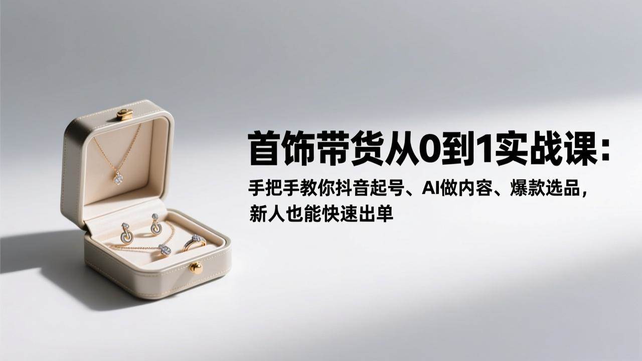 (17178期)首饰带货从0到1实战课:手把手教你抖音起号、AI做内容、爆款选品,新人也能快速出单-航海圈