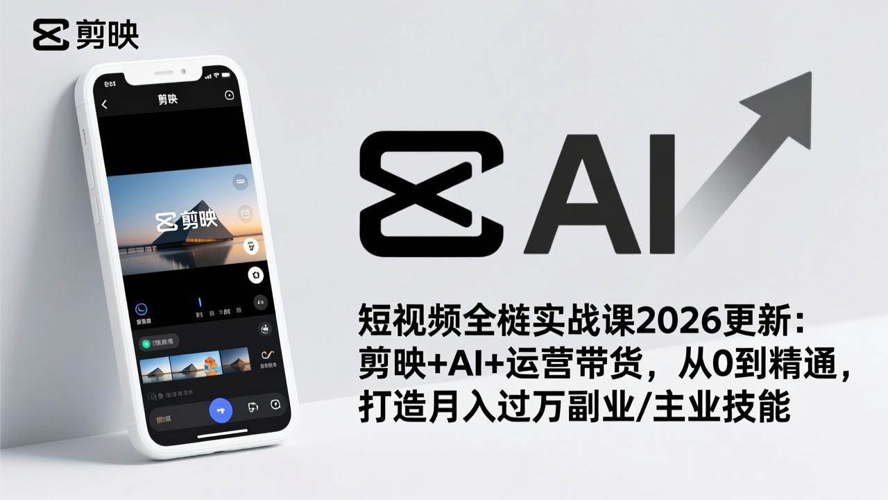 (17231期)短视频全栈实战课2026更新:剪映+AI+运营带货,从0到精通,打造月入过万副业/主业技能-航海圈