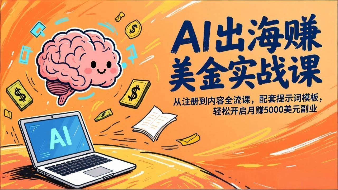 (17298期)AI出海赚美金实战课,从注册到内容全流程,配套提示词模板,轻松开启月赚5000美元副业-航海圈