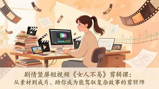 (17305期)剧情竖屏短视频《女人不易》剪辑课:从素材到成片、助你成为能驾驭复杂故事的剪辑师-航海圈