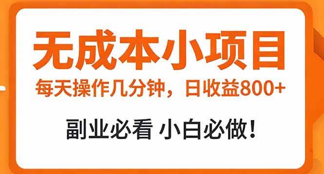 （17307期）无成本小项目 每天操作几分钟，真实日收益800+ 副业必看 小白必做！-航海圈