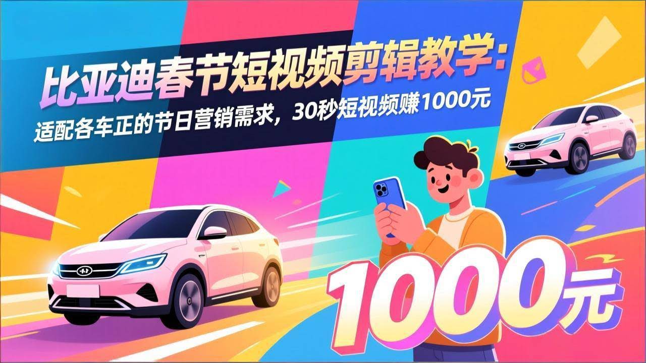 (17320期)比亚迪春节短视频剪辑教学:适配各车企的节日营销需求,30秒短视频赚1000元-航海圈