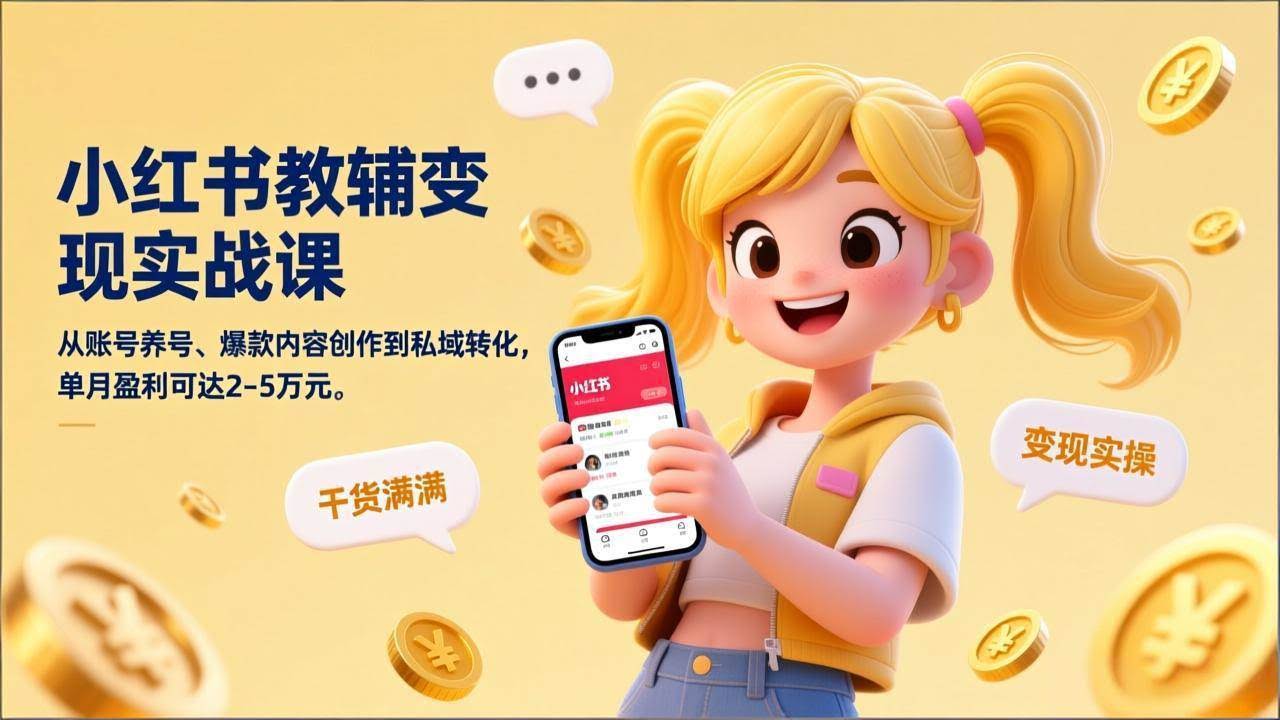 (17334期)小红书教辅变现实战课,从账号养号、爆款内容创作到私域转化,单月盈利可达2-5万元-航海圈