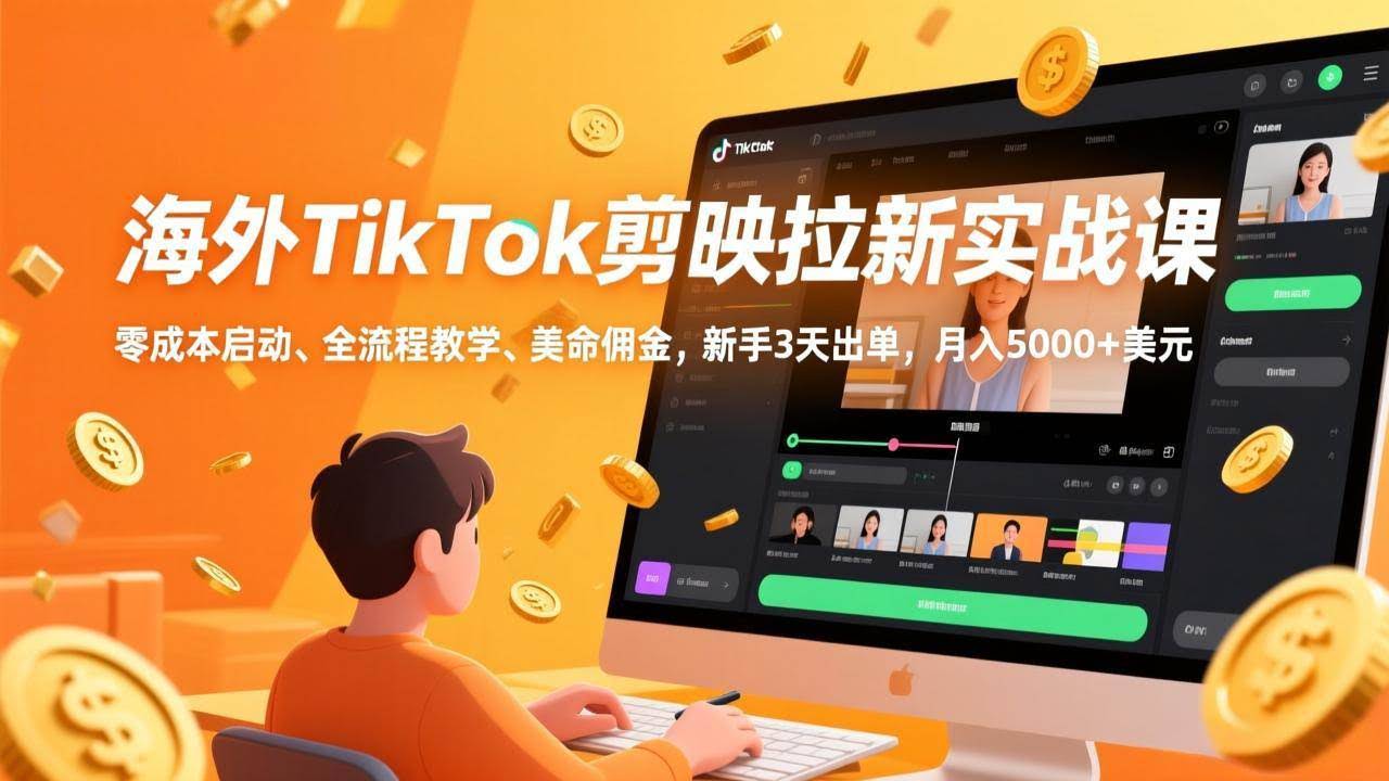 (17340期)海外TikTok剪映拉新实战课,零成本启动、全流程教学、美金佣金,新手3天出单,月入5000+美元-航海圈