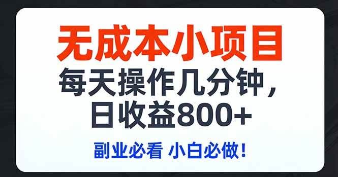 （17447期）无成本小项目,每天操作几分钟,日收益800+ 副业必看 小白必做！-航海圈