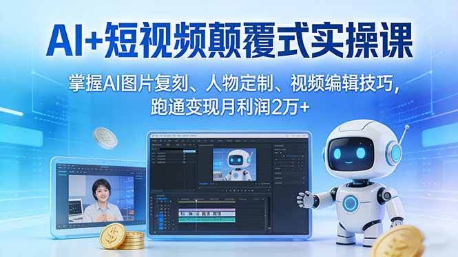 (17454期)AI+短视频颠覆式实操课:掌握AI图片复刻、人物定制、视频编辑技巧,跑通变现月利润2万+-航海圈