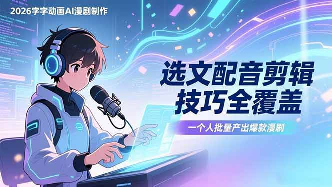 （17477期）2026字字动画AI漫剧制作-1期，选文配音剪辑技巧全覆盖，一个人就能批量产出爆款漫剧-航海圈
