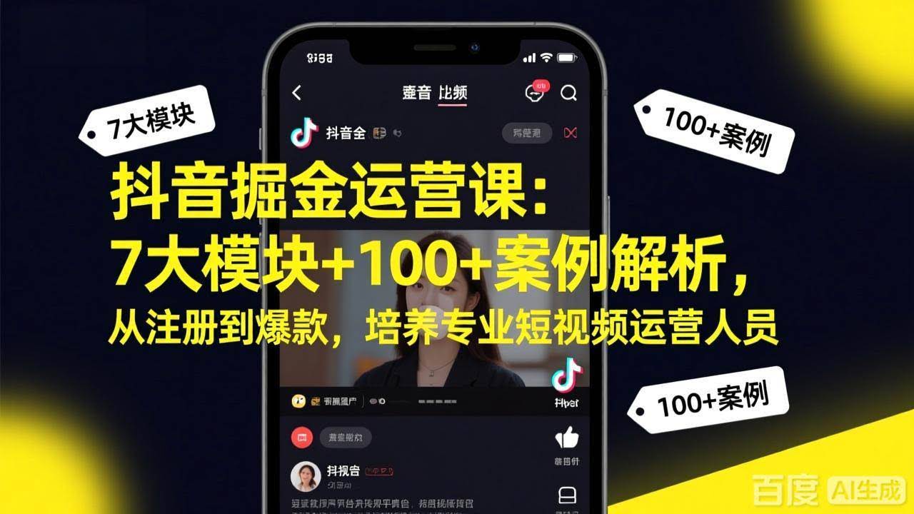 (17573期)抖音掘金运营课:7大模块+100+案例解析,从注册到爆款,培养专业短视频运营人员-航海圈