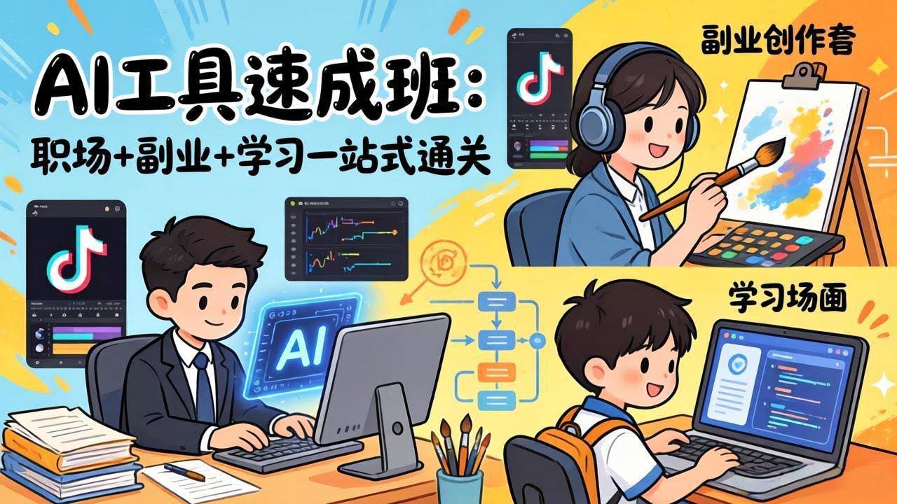 (17650期)AI工具速成班:职场+副业+学习一站式通关,20+爆款类型+剪映技巧+抖音算法,0基础快速上手-航海圈
