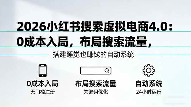 (17659期)2026小红书搜索虚拟电商4.0:0成本入局,布局搜索流量,搭建睡觉也赚钱的自动系统-航海圈