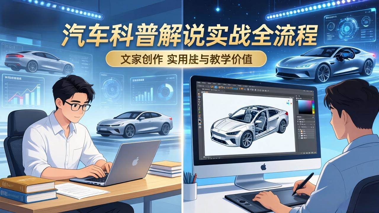 (17665期)抖音汽车科普解说实战:文案+动画+画面处理+去水印全流程,打造专业汽车科普视频-航海圈