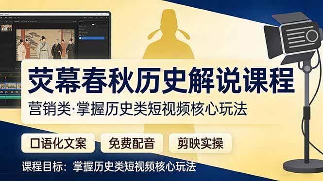 (17686期)荧幕春秋历史(营销类)解说课程:口语化文案+免费配音+剪映实操,掌握历史类短视频核心玩法-航海圈