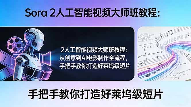 (17688期)Sora 2人工智能视频大师班教程:从创意到AI电影制作全流程,手把手教你打造好莱坞级短片-航海圈