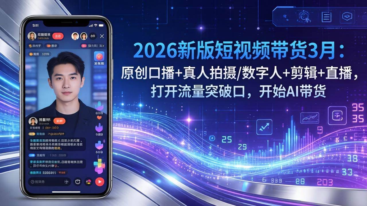 (17724期)2026新版短视频带货3月:原创口播+真人拍摄/数字人+剪辑+直播,打开流量突破口,开始AI带货-航海圈