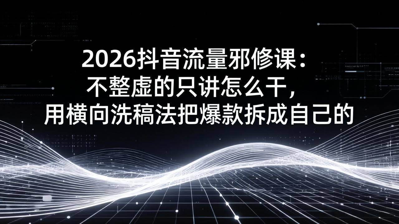 (17725期)2026抖音流量邪修课:不整虚的只讲怎么干,用横向洗稿法把爆款拆成自己的-航海圈