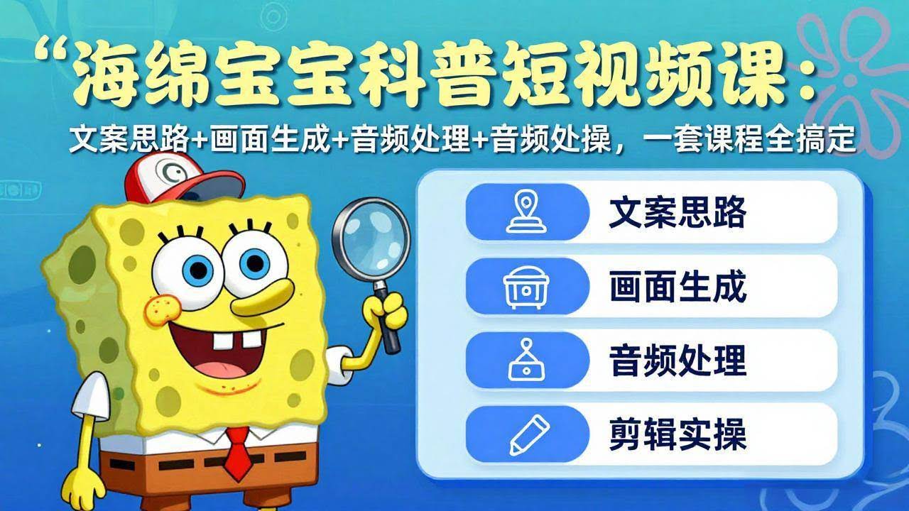 (17756期)海绵宝宝科普短视频课:文案思路+画面生成+音频处理+剪辑实操,一套课程全搞定-航海圈