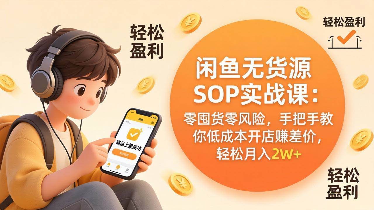 (17838期)闲鱼无货源SOP实战课:零囤货零风险,手把手教你低成本开店赚差价,轻松月入2w+-航海圈
