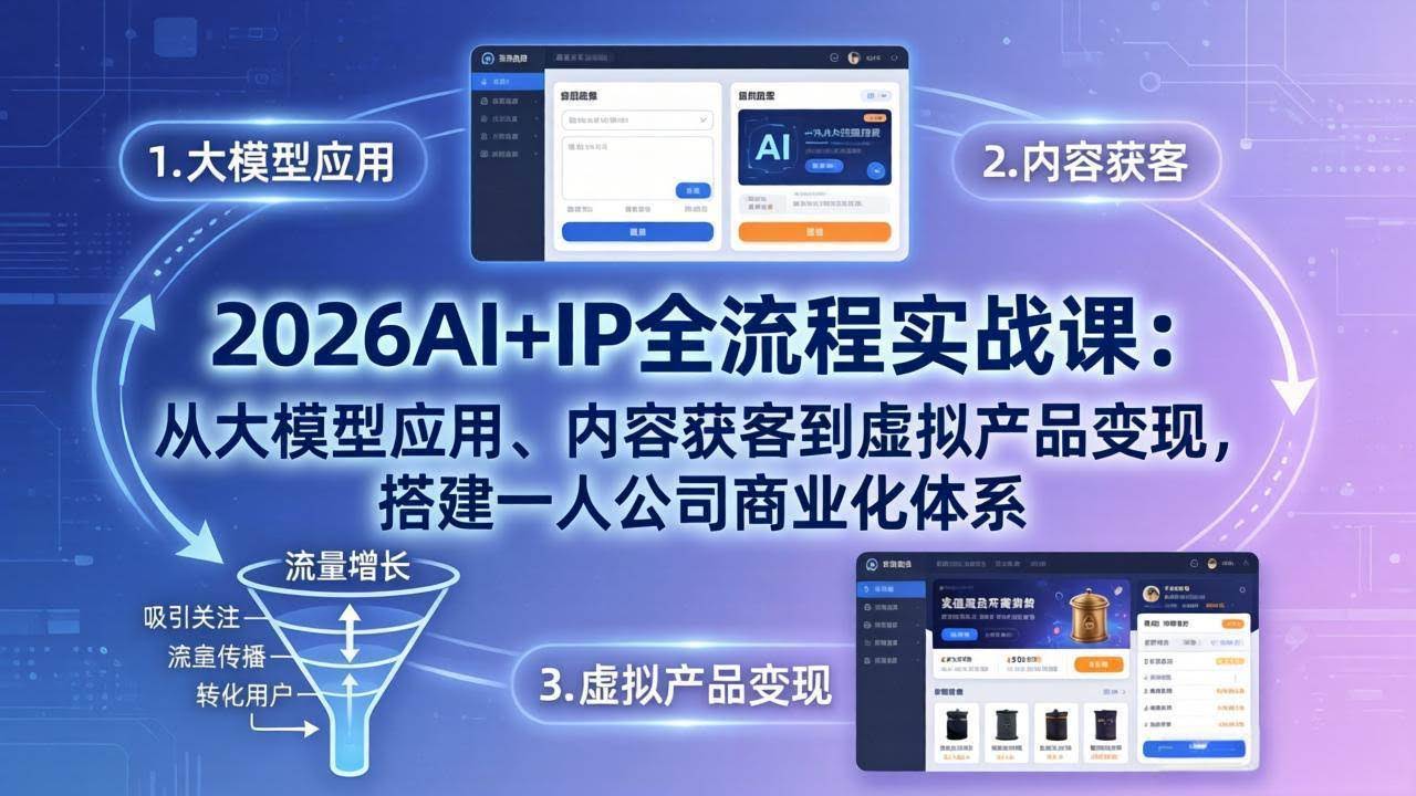 （17863期）2026AI+IP全流程实战课：从大模型应用、内容获客到虚拟产品变现，搭建一人公司商业化体系-航海圈