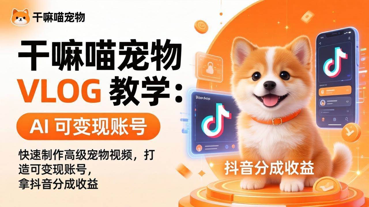 (17888期)干嘛喵宠物 VLOG 教学:AI 快速制作高级宠物视频,打造可变现账号,拿抖音分成收益-航海圈
