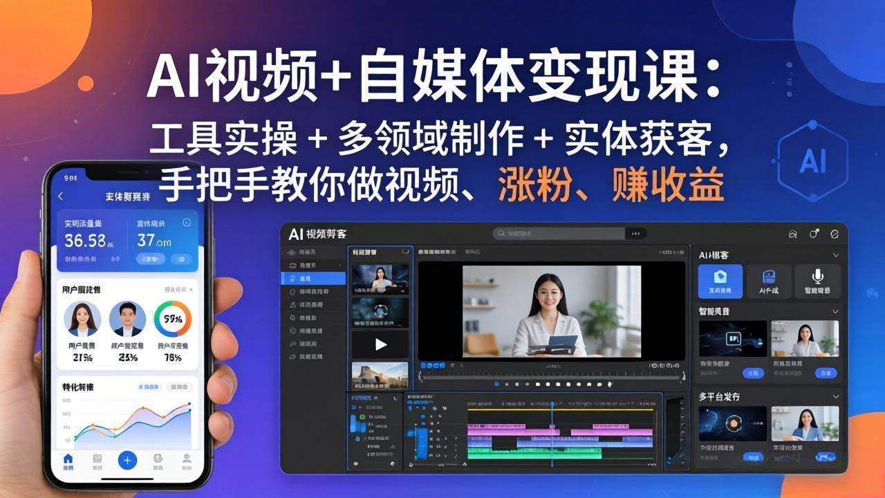 (17891期)AI视频+自媒体变现课:工具实操 + 多领域制作 + 实体获客,手把手教你做视频、涨粉、赚收益-航海圈