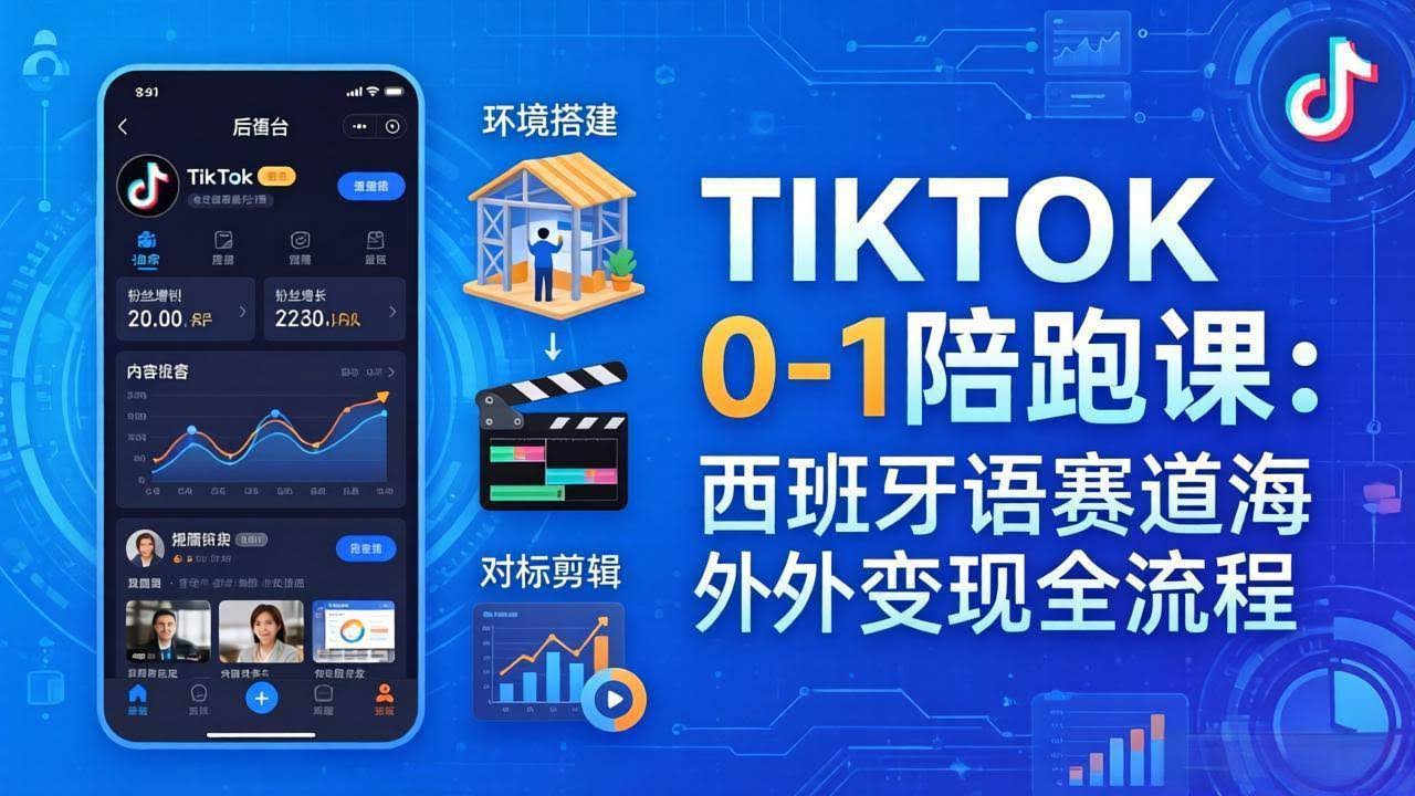 (17908期)TIKTOK 0-1 陪跑课:从环境搭建到刷对标剪辑,西班牙语赛道海外变现全流程-航海圈
