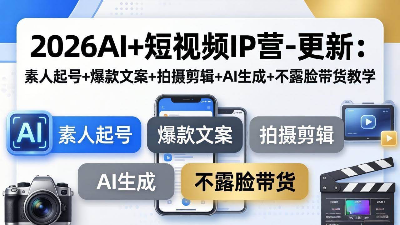 (17932期)2026AI+短视频IP营-更新:素人起号+爆款文案+拍摄剪辑+AI生成+不露脸带货教学-航海圈