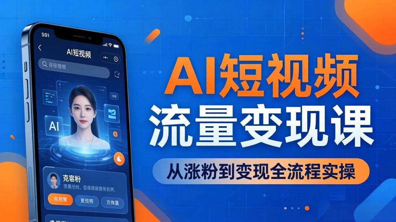 (17939期)AI短视频流量变现课:一部手机玩转数字人克隆+爆款制作,从涨粉到变现全流程实操-航海圈