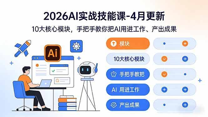 (17941期)2026AI实战技能课-4月更新:10大核心模块,手把手教你把AI用进工作、产出成果-航海圈