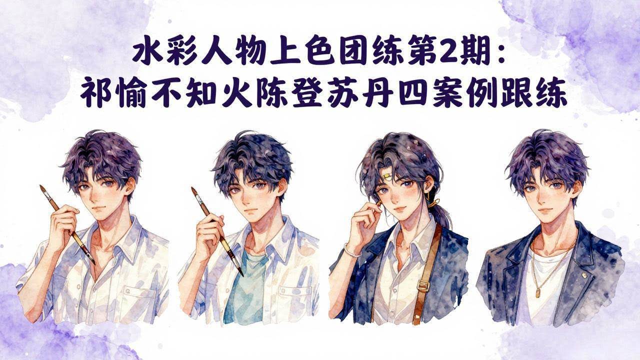 (17954期)水彩人物上色团练第2期:祁煜不知火陈登苏丹四案例跟练,手把手提升绘画能力-航海圈