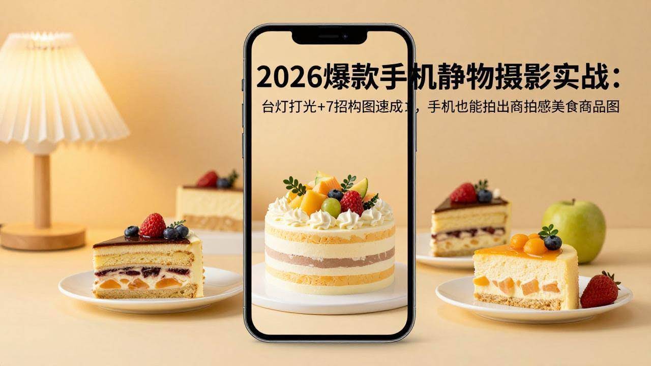 (17960期)2026爆款手机静物摄影实战:台灯打光+7招构图速成,手机也能拍出商拍感美食商品图-航海圈