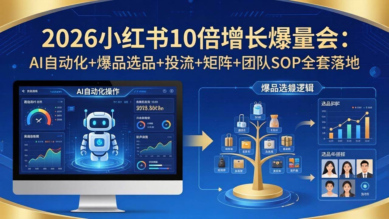 (17964期)2026小红书10倍增长爆量会:AI自动化+爆品选品+投流+矩阵+团队SOP全套落地-航海圈