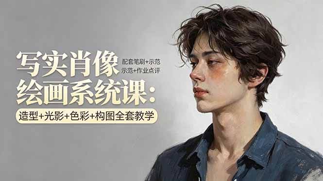 (17967期)写实肖像绘画系统课:造型+光影+色彩+构图全套教学,配套笔刷+示范+作业点评-航海圈