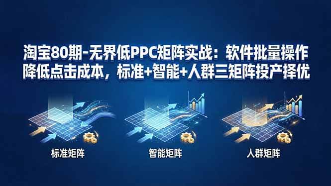 (17987期)淘宝80期-无界低PPC矩阵实战:软件批量操作降低点击成本,标准+智能+人群三矩阵投产择优-航海圈