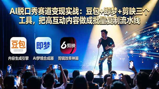 (17990期)AI脱口秀赛道变现实战:豆包+即梦+剪映三个工具,把高互动内容做成批量复制流水线-航海圈