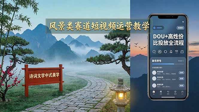 (17992期)风景类赛道短视频运营教学:诗词文学中式美学,新号养号对标账号定位,DOU+高性价比投放全流程-航海圈
