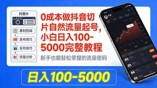 （18024期）0成本做抖音切片自然流量起号，小白日入100-5000完整教程-航海圈