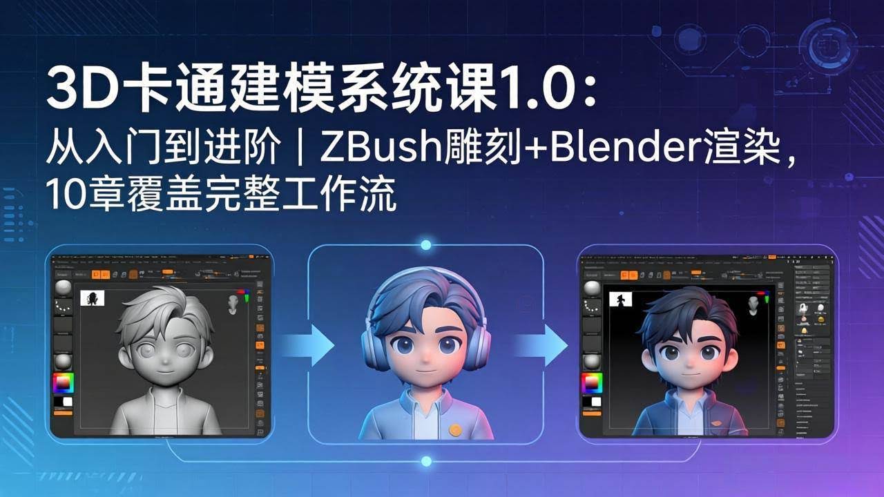 (18035期)3D卡通建模系统课1.0:从入门到进阶|ZBrush雕刻+Blender渲染,10章覆盖完整工作流-航海圈
